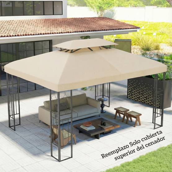 Toile de Rechange pour Tonnelle Polyester Anti-UV pour Pergola 4x3 m Blanc Crème - ComfortXL Outdoor Living - Image 9