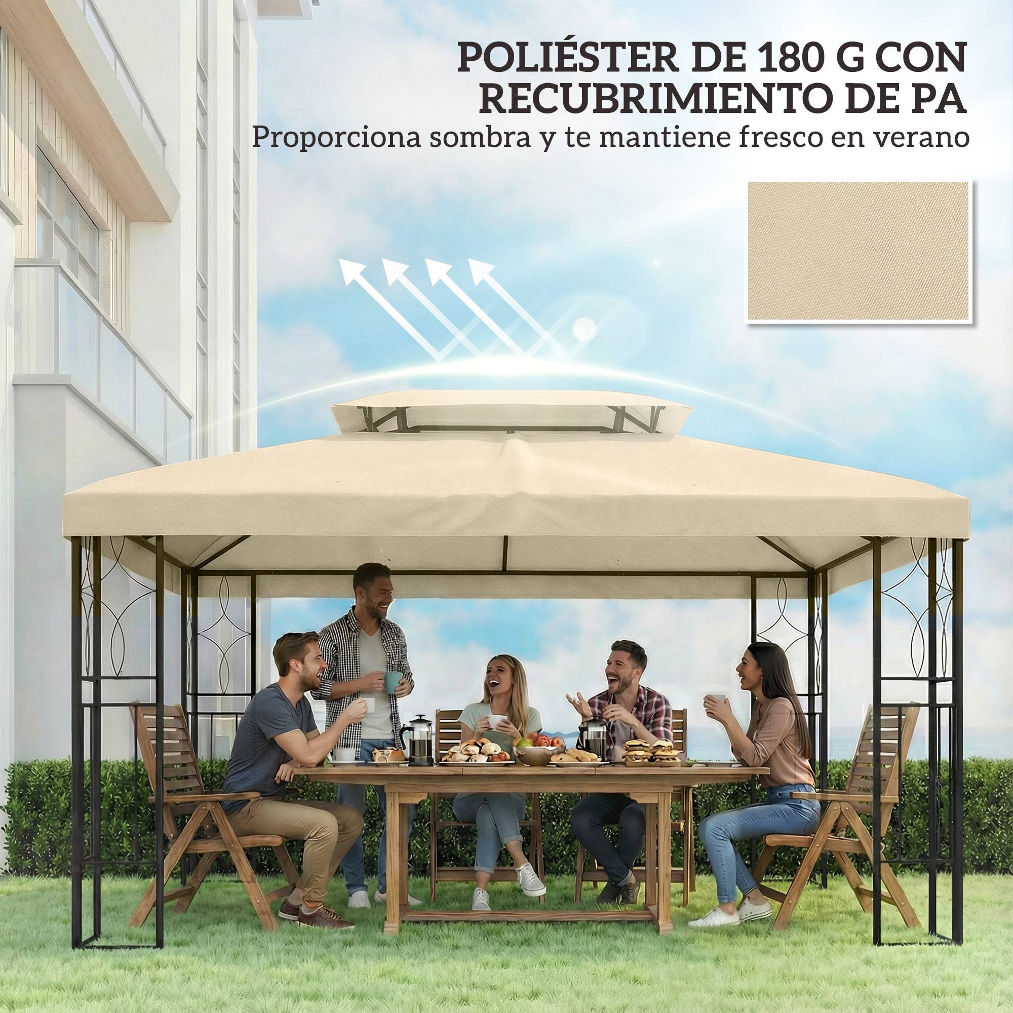 Toile de Rechange pour Tonnelle Polyester Anti-UV pour Pergola 4x3 m Blanc Crème - ComfortXL Outdoor Living - Image 8