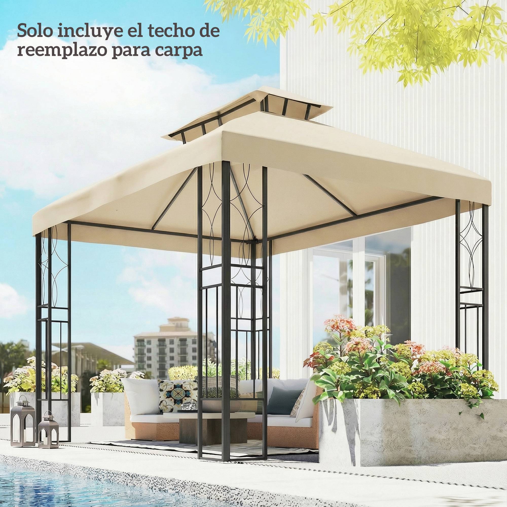 Toile de Rechange pour Tonnelle Polyester Anti-UV pour Pergola 4x3 m Blanc Crème - ComfortXL Outdoor Living - Image 4