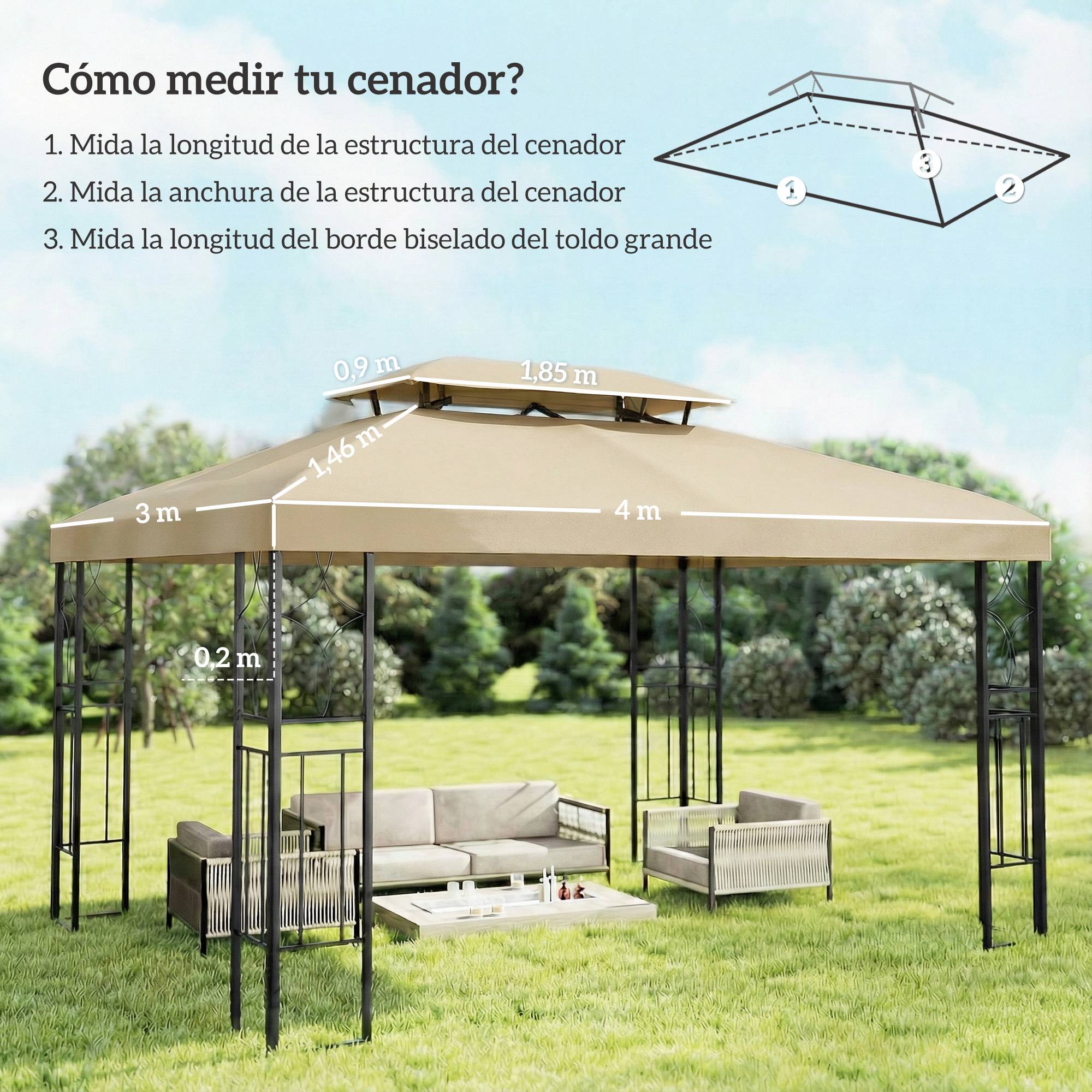 Toile de Rechange pour Tonnelle Polyester Anti-UV pour Pergola 4x3 m Blanc Crème - ComfortXL Outdoor Living - Image 5
