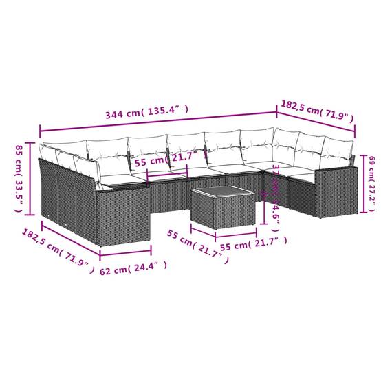 ComfortXL - Salon de Jardin Gris 10 Places en Résine Tressée Modulable pour Terrasse Gris Foncé – ComfortXL Outdoor Living - Image 3