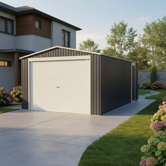 X-Metal - Garage métal 17,31m² porte enroulable aluminium anthracite X-Metal avec kit d'ancrage - Image 1