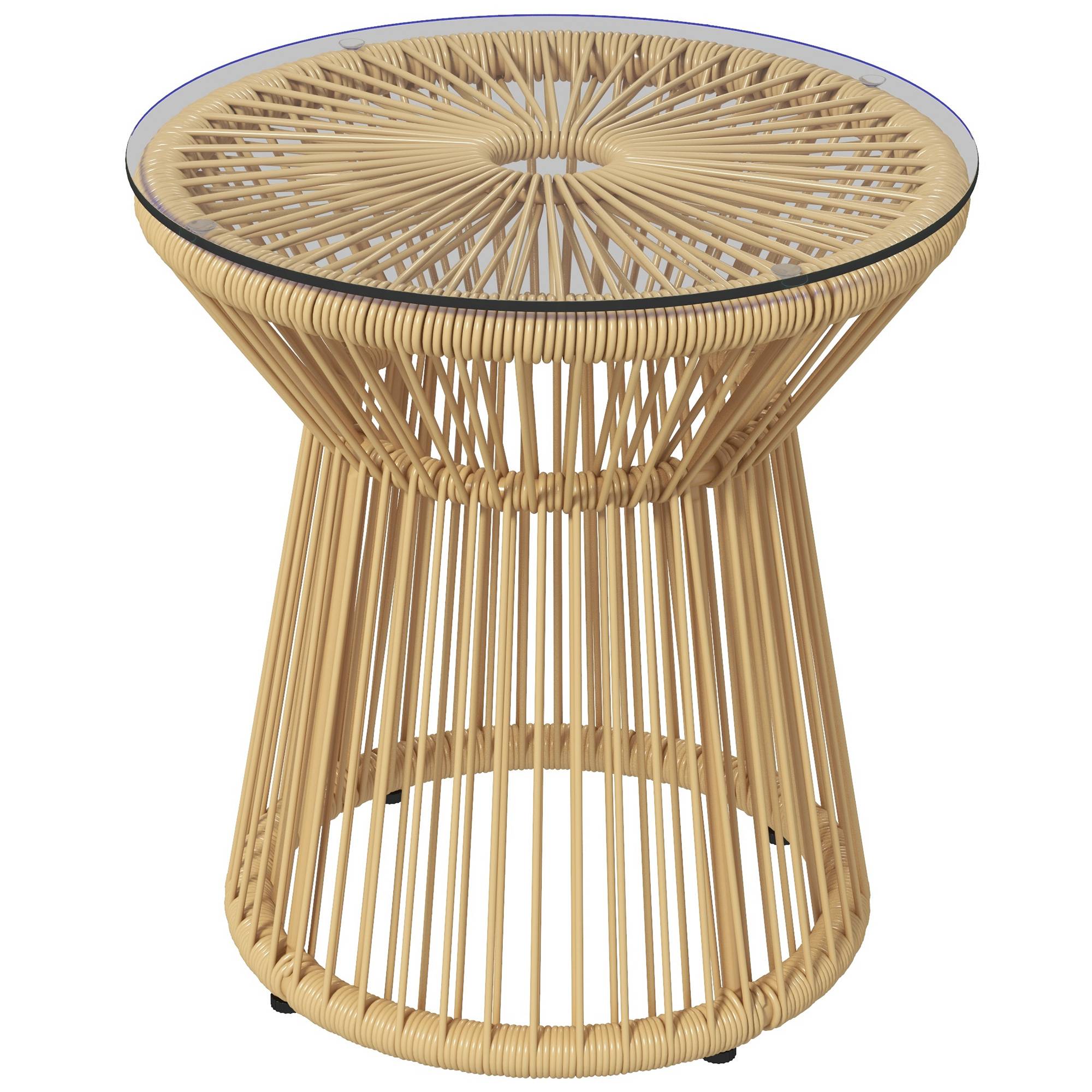 PANGIVO - Table d'appoint extérieure résine tressée et verre trempé beige 40 x 40 x 42 cm - PANGIVO - Image 1