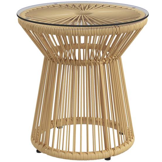 PANGIVO - Table d'appoint extérieure résine tressée et verre trempé beige 40 x 40 x 42 cm - PANGIVO - Image 2