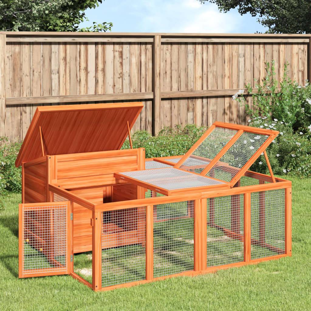 Clapier à lapins en bois avec enclos extérieur pour jardin marron – ComfortXL Outdoor Living - Image 1