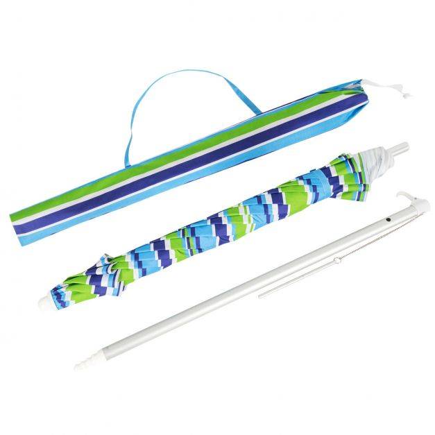 Helloshop26 - Parasol de plage φ182 cm inclinable protection uv 50+ à 8 baleines en fibre de verre pour plage piscine jardin bande bleu et vert - Image 3