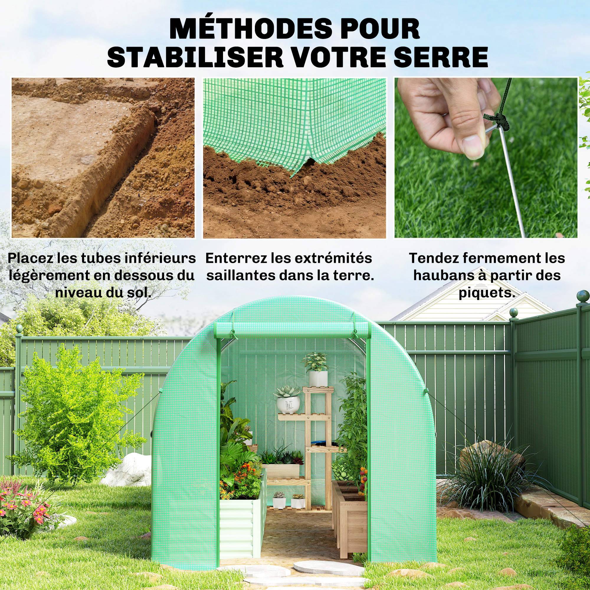 ComfortXL - Serre tunnel de jardin PE 140 g/m² 400 x 200 x 200 cm verte 8 m² porte et 6 fenêtres - ComfortXL Outdoor Living - Image 9