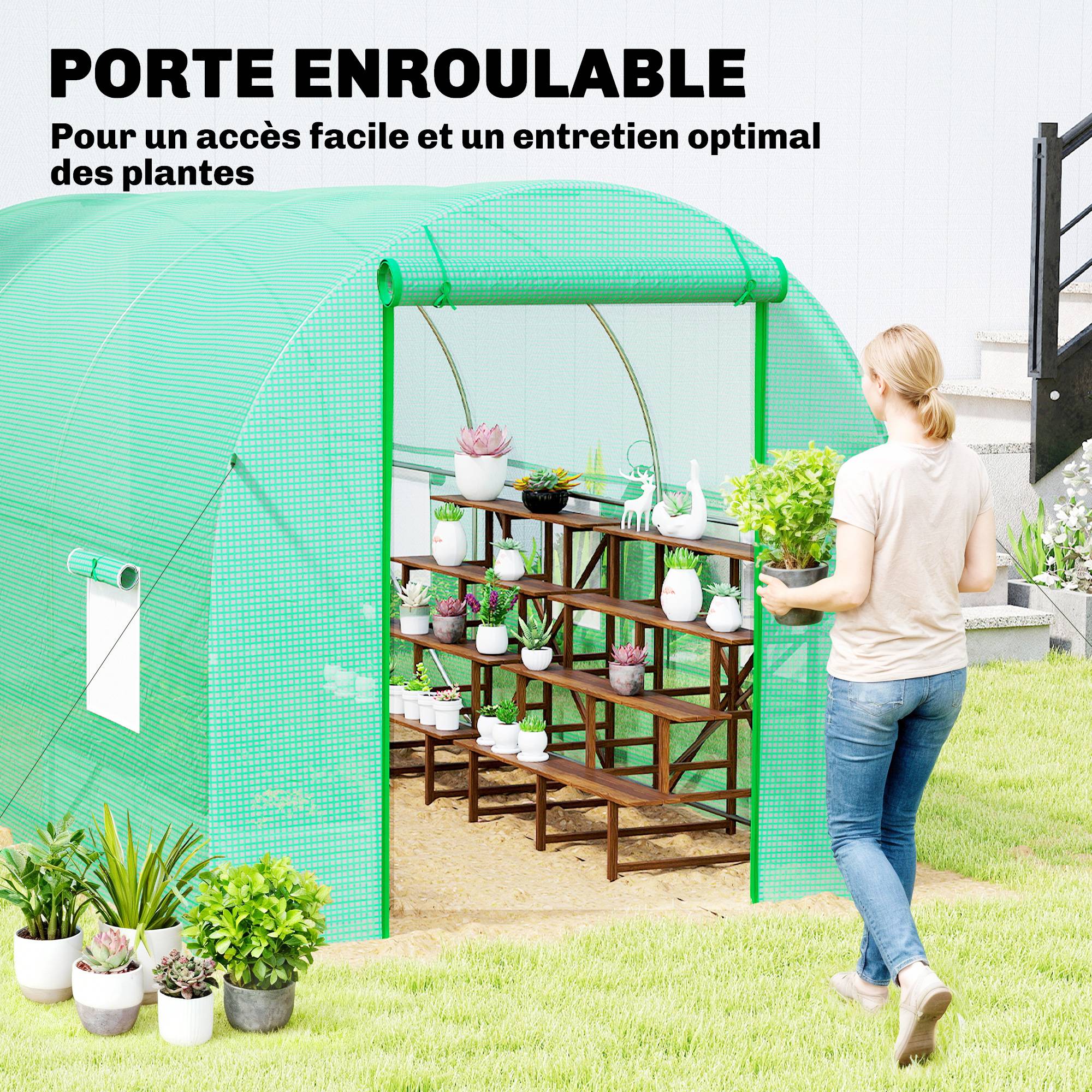 ComfortXL - Serre tunnel de jardin PE 140 g/m² 400 x 200 x 200 cm verte 8 m² porte et 6 fenêtres - ComfortXL Outdoor Living - Image 6