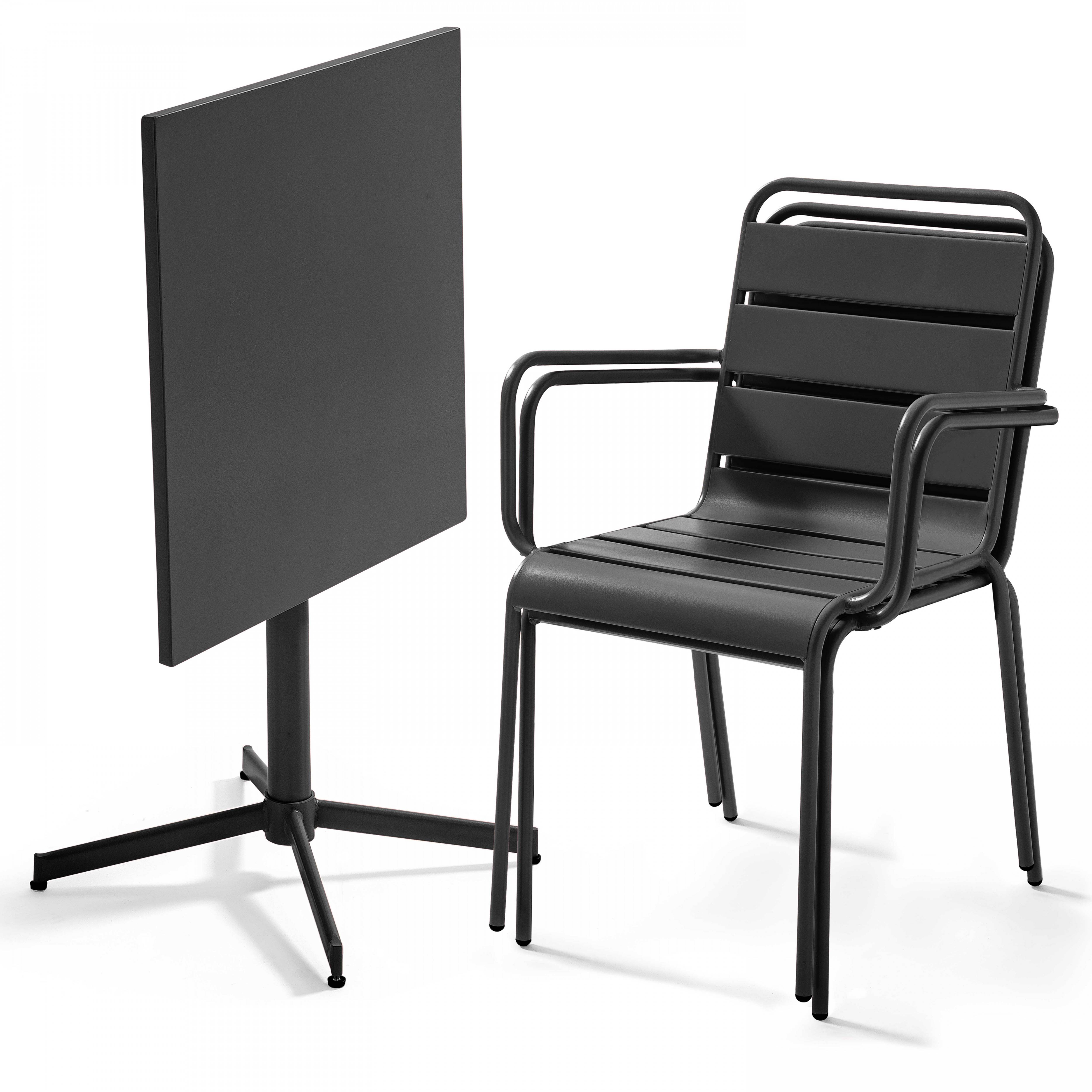 Oviala - Ensemble table de jardin bistrot et 2 fauteuils métal anthracite Palavas - Oviala - Image 3