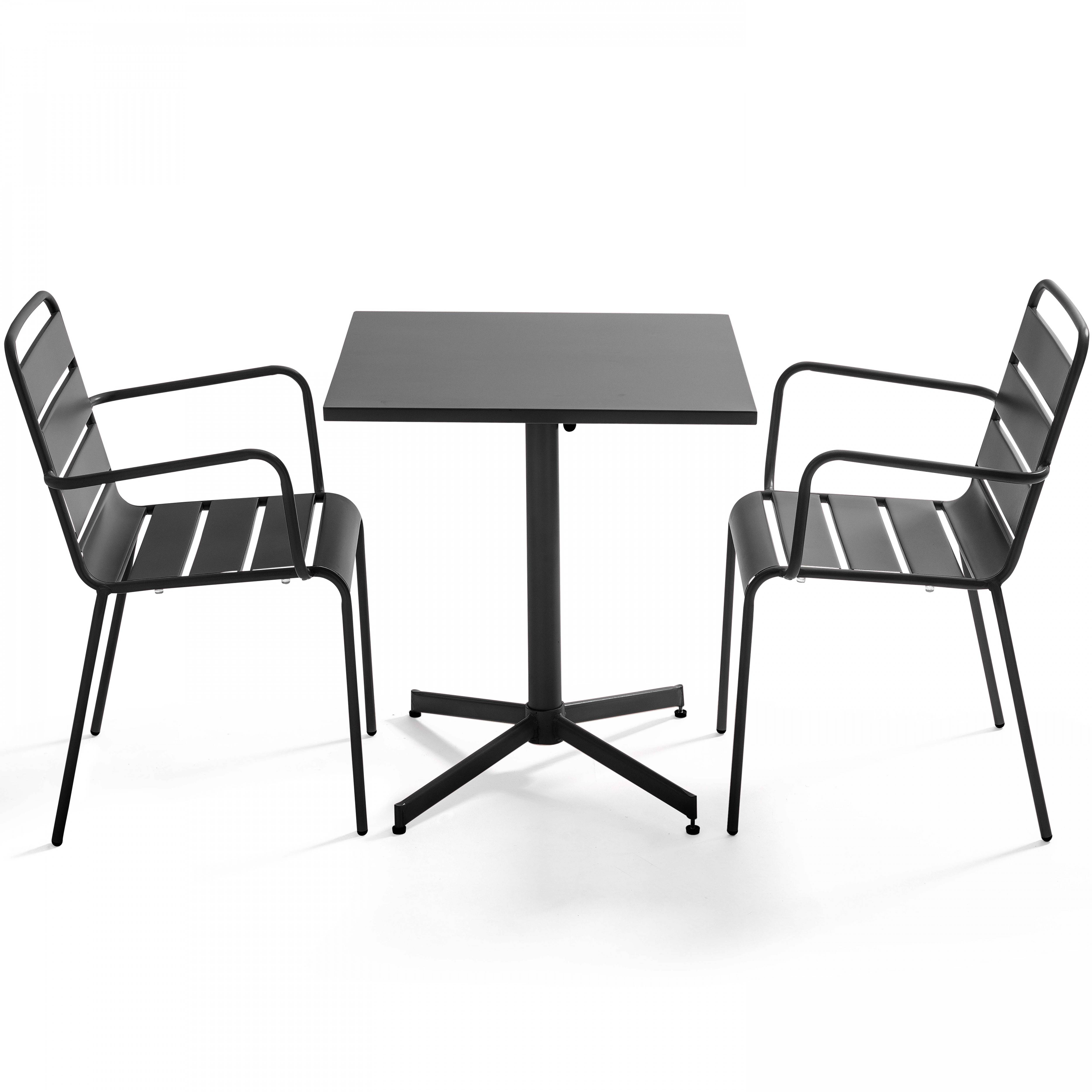 Oviala - Ensemble table de jardin bistrot et 2 fauteuils métal anthracite Palavas - Oviala - Image 1