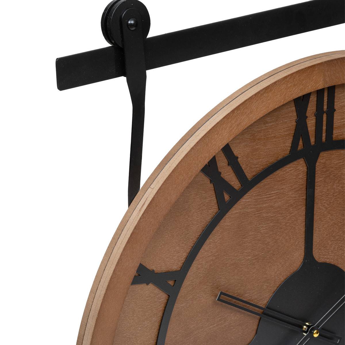 Grand Pendule murale en bois et métal style industriel D 60 cm - Image 2