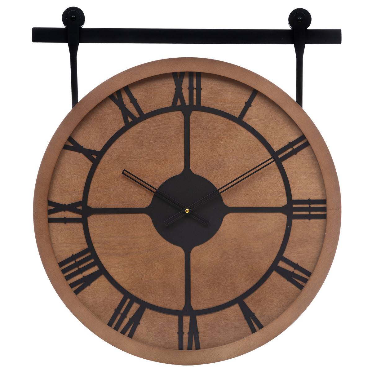 Grand Pendule murale en bois et métal style industriel D 60 cm - Image 1
