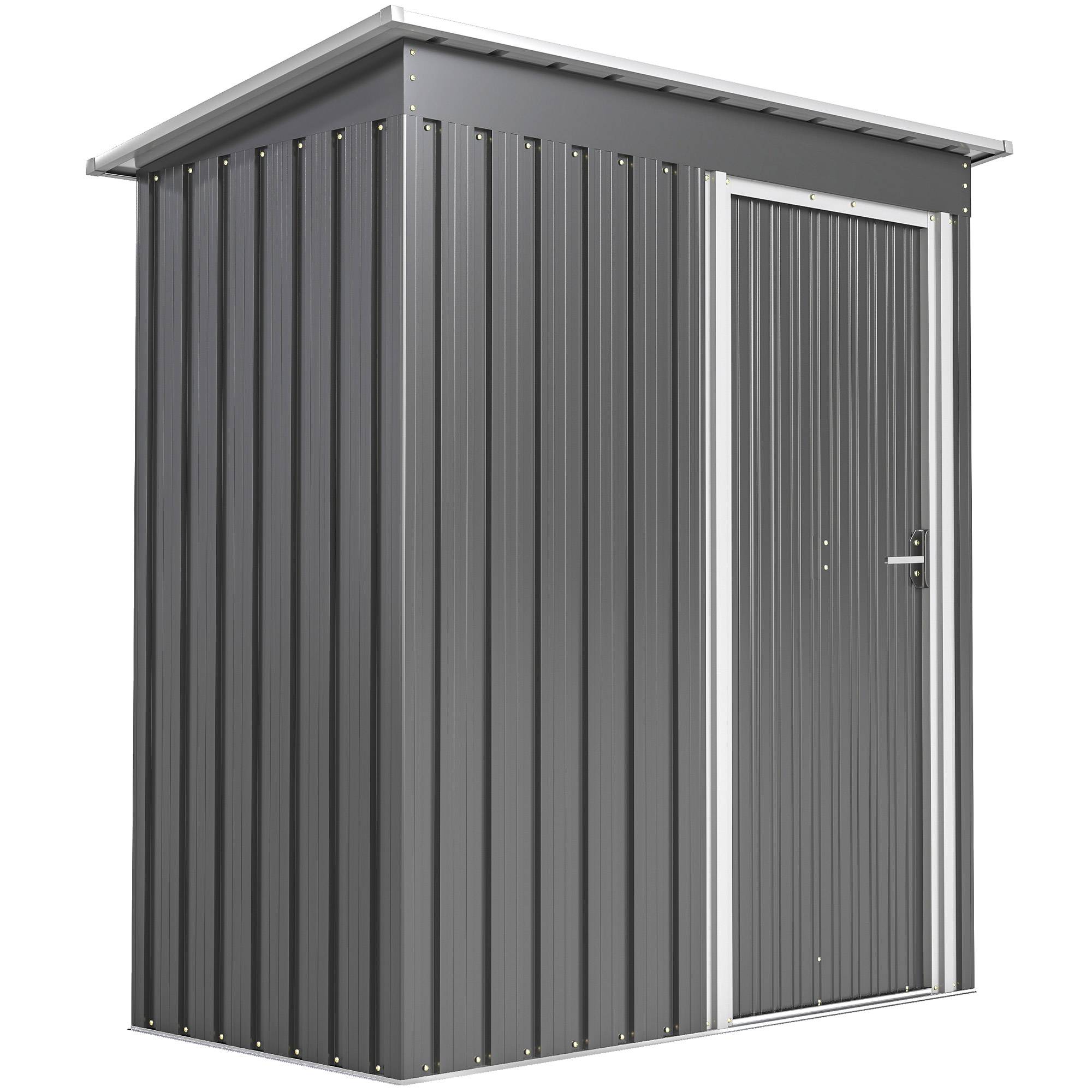Abri de jardin acier avec toit en pente porte coulissante 163x89x182 cm cabanon compact rangement gris clair - Image 1