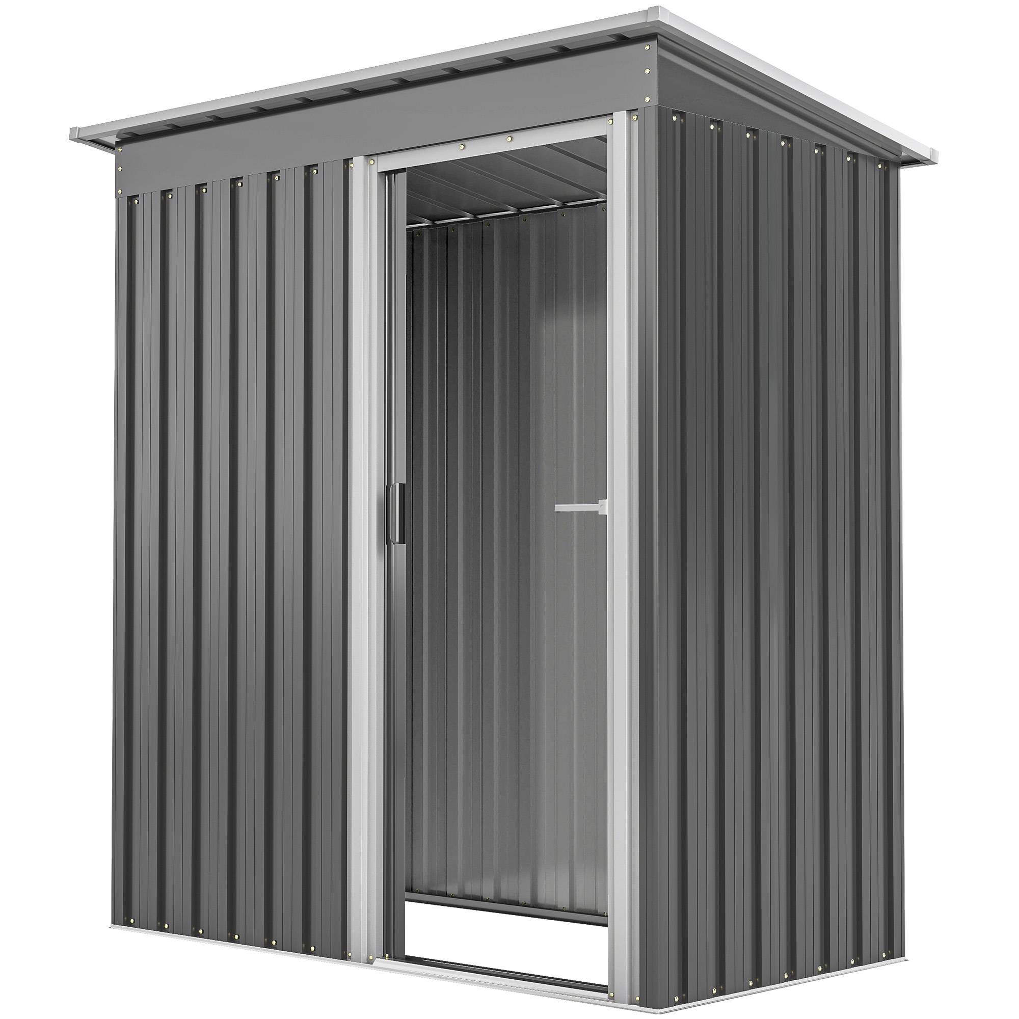 Abri de jardin acier avec toit en pente porte coulissante 163x89x182 cm cabanon compact rangement gris clair - Image 2