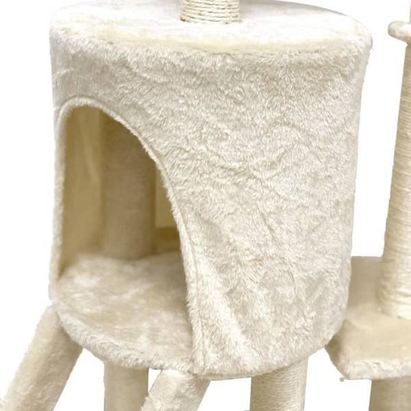 JIPSY Arbre a chat beige 79 x 34 x 138 cm - 3 plateformes, 1 perchoir, 1 niche, 1 escalier, poteaux a griffer - Image 5