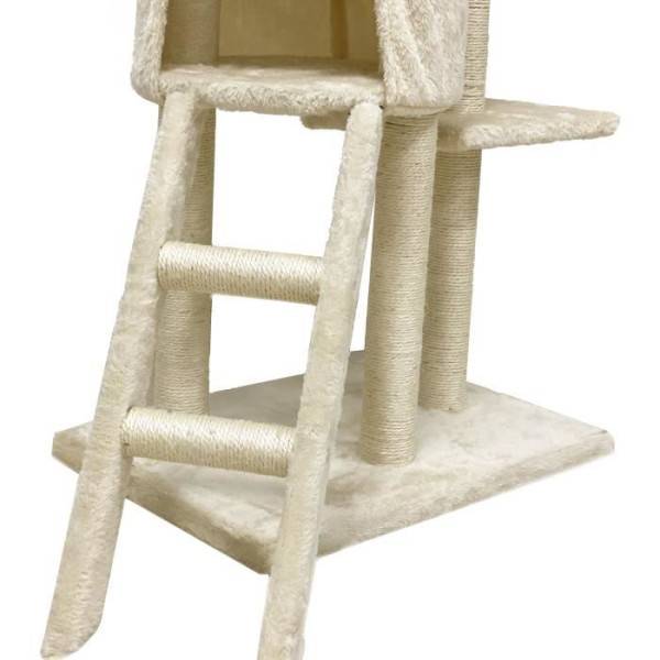 JIPSY Arbre a chat beige 79 x 34 x 138 cm - 3 plateformes, 1 perchoir, 1 niche, 1 escalier, poteaux a griffer - Image 6
