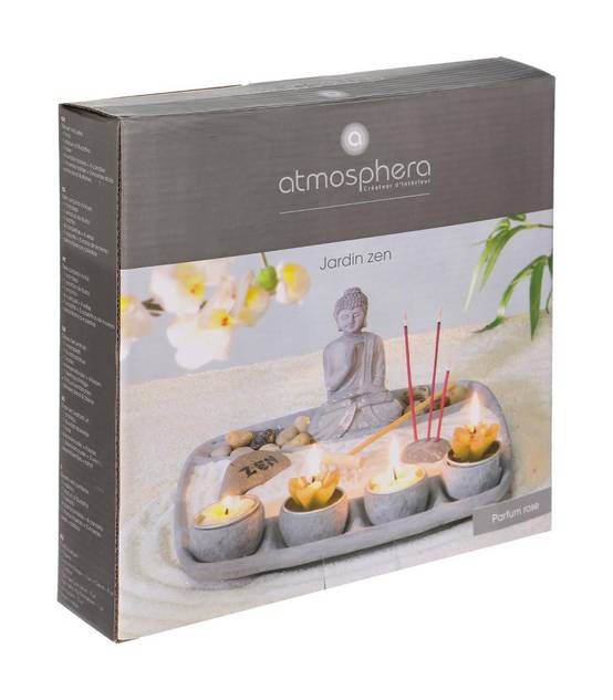 Jardin Zen Bouddha sur un plateau avec Bougies, Encens et décoration - Image 2
