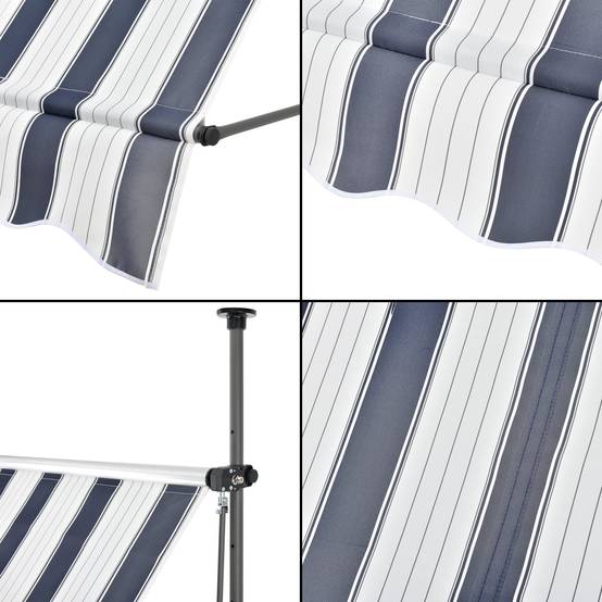 Store banne téléscopique acier polyester 350 x 120 x 200-300 cm bleu foncé blanc - Image 5