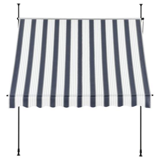 Store banne téléscopique acier polyester 350 x 120 x 200-300 cm bleu foncé blanc - Image 3