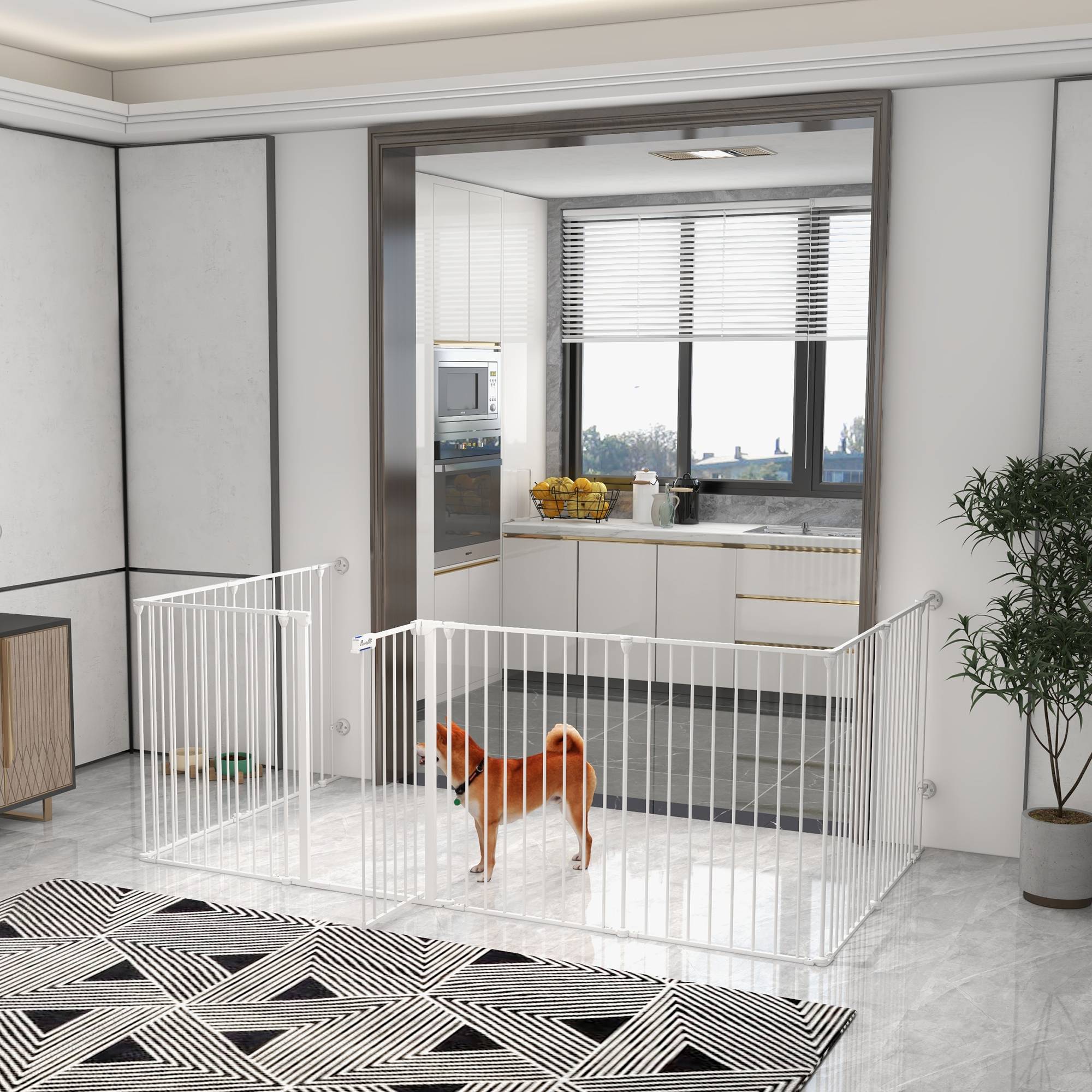 Enclos parc pour chien plastique intérieur barrière modulable 154x90cm blanc - ComfortXL Outdoor Living - Image 1