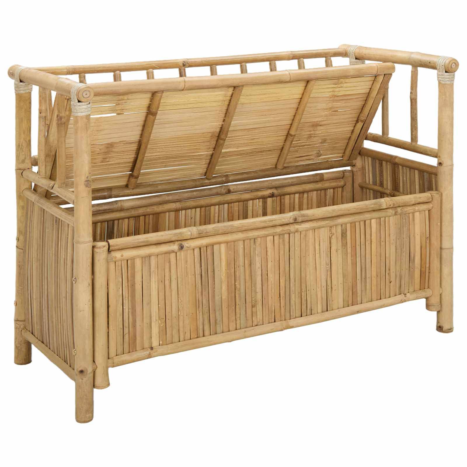 Banc coffre extérieur bambou aménagement terrasse assise 110x47cm naturel - ComfortXL Outdoor Living - Image 3