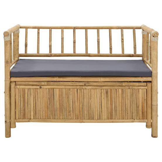 Banc coffre extérieur bambou aménagement terrasse assise 110x47cm naturel - ComfortXL Outdoor Living - Image 4