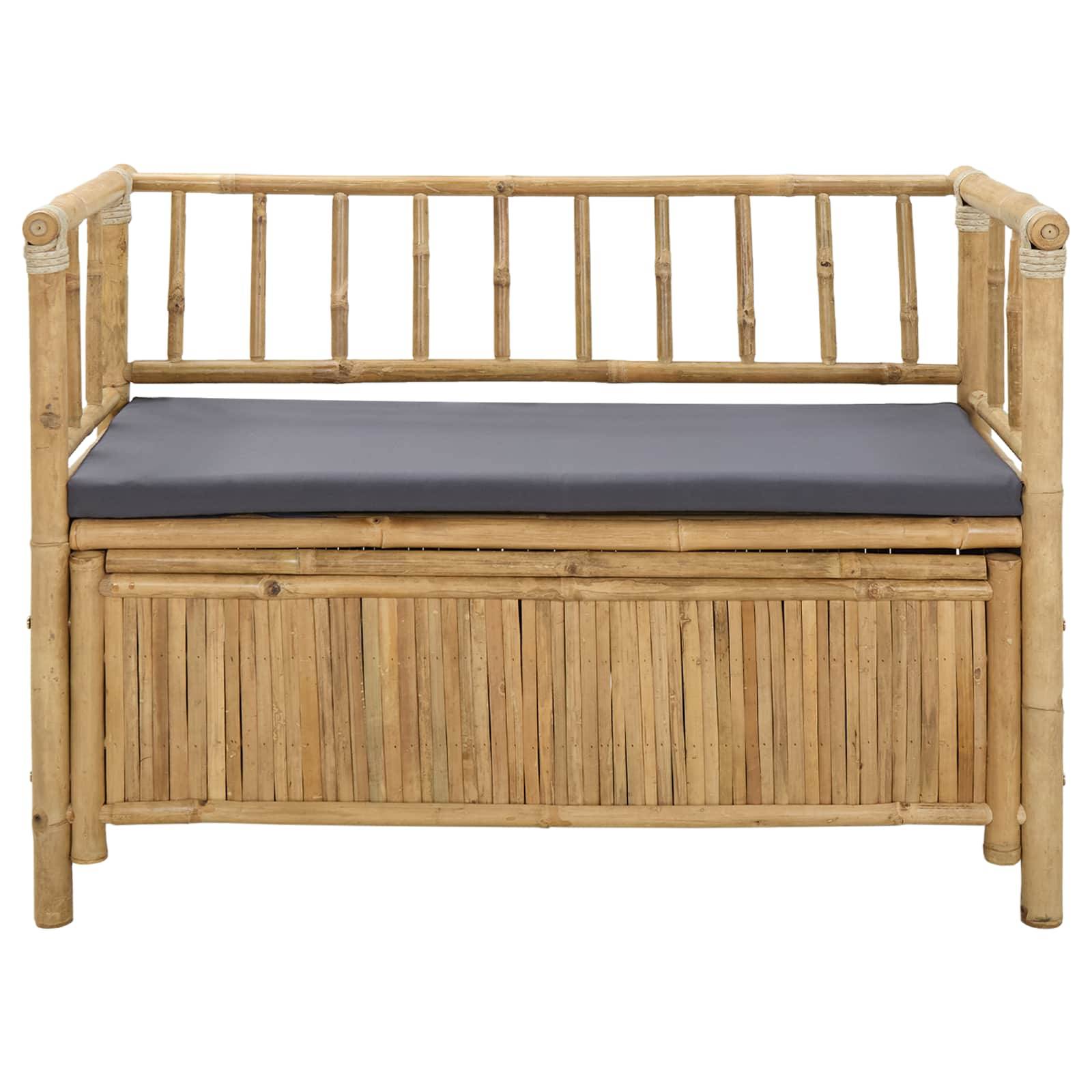 Banc coffre extérieur bambou aménagement terrasse assise 110x47cm naturel - ComfortXL Outdoor Living - Image 4