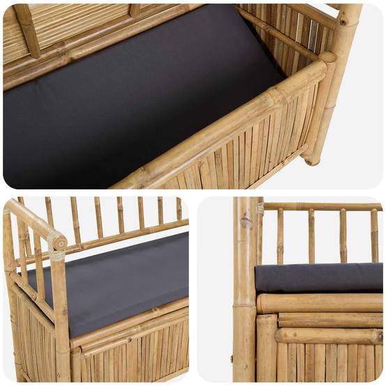 Banc coffre extérieur bambou aménagement terrasse assise 110x47cm naturel - ComfortXL Outdoor Living - Image 7