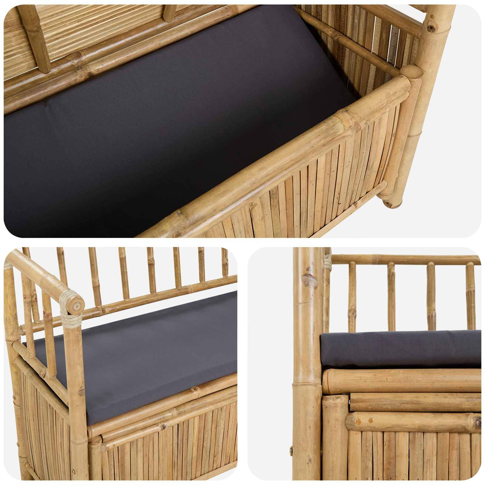 Banc coffre extérieur bambou aménagement terrasse assise 110x47cm naturel - ComfortXL Outdoor Living - Image 7