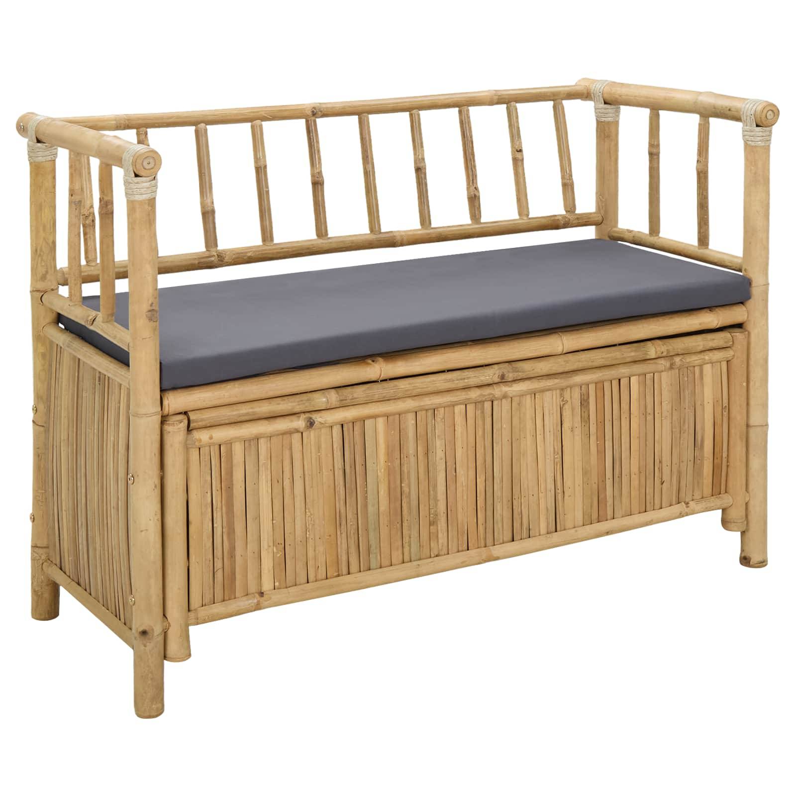 Banc coffre extérieur bambou aménagement terrasse assise 110x47cm naturel - ComfortXL Outdoor Living - Image 2