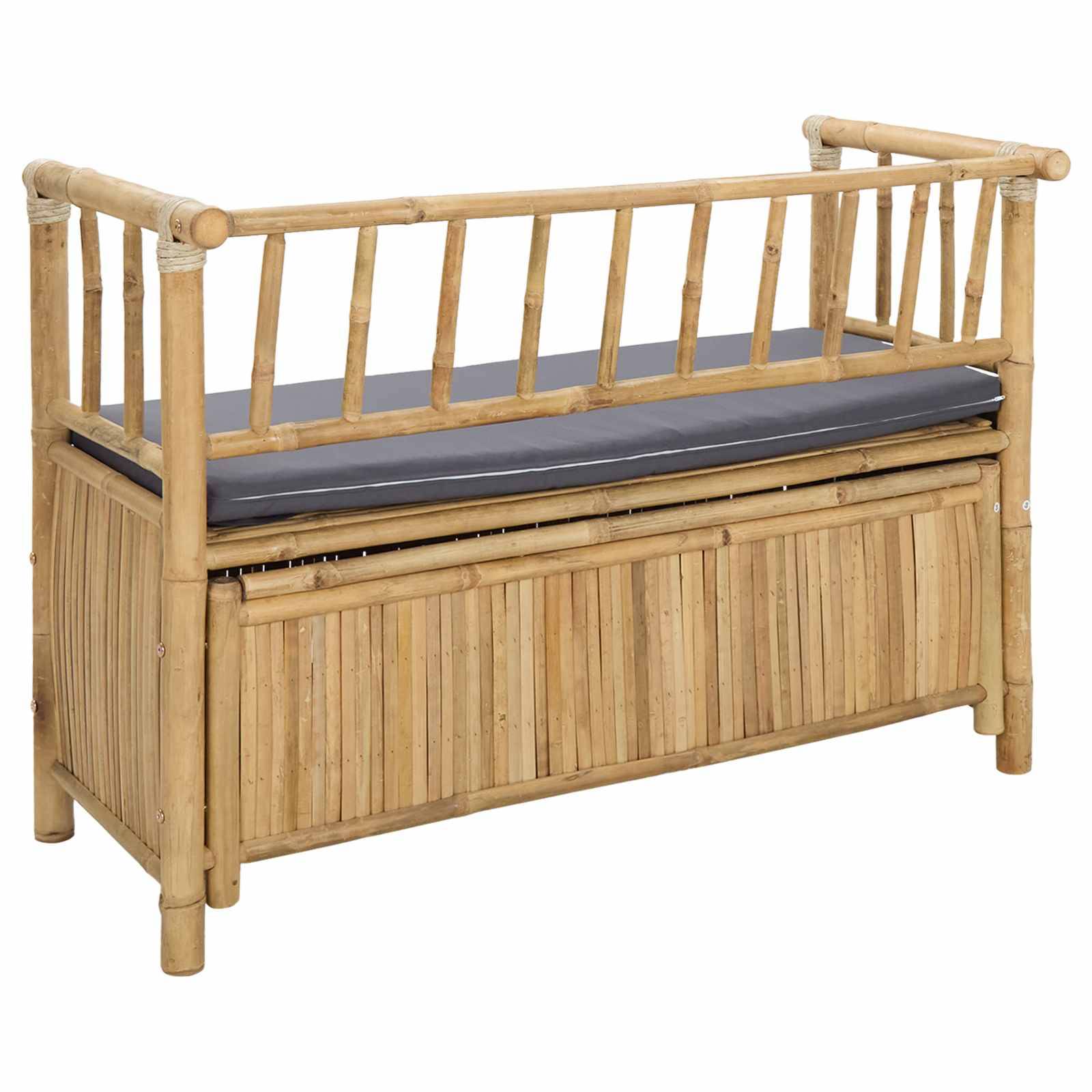 Banc coffre extérieur bambou aménagement terrasse assise 110x47cm naturel - ComfortXL Outdoor Living - Image 6