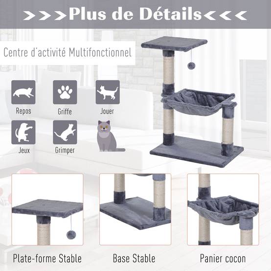 Arbre à chat sisals et peluche gris 50 x 36 x 70 cm - PANGIVO - Image 7
