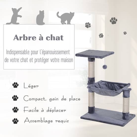 Arbre à chat sisals et peluche gris 50 x 36 x 70 cm - PANGIVO - Image 6