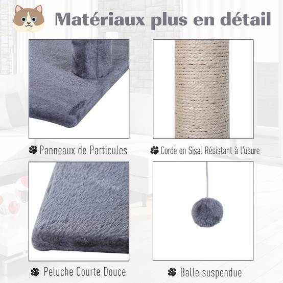 Arbre à chat sisals et peluche gris 50 x 36 x 70 cm - PANGIVO - Image 8