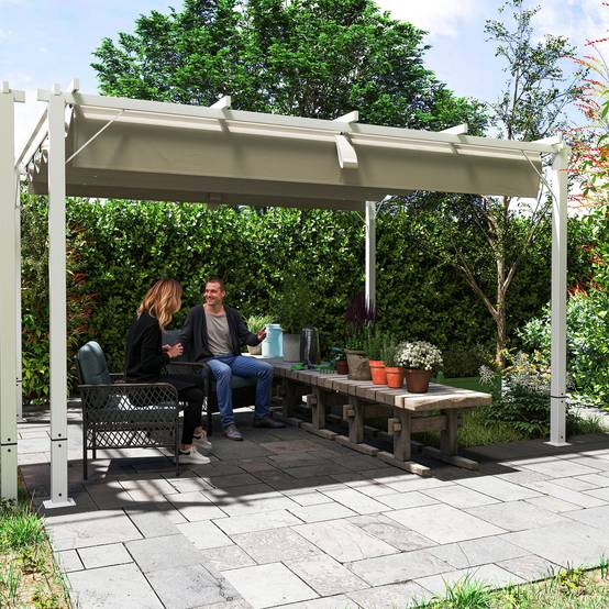 Pergola jardin extérieur en aluminium 3 x 4 m avec toit rétractable, abri soleil UPF30+, pour terrasse, patio, blanc - Image 9