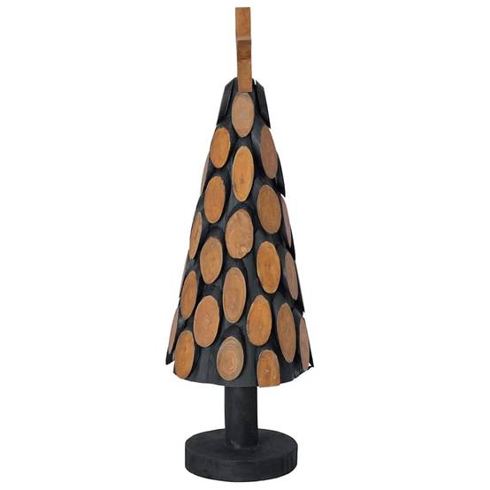 Sapin de Noël en bois de teck massif décoratif pour intérieur Marron 60 cm – ComfortXL Outdoor Living - Image 5