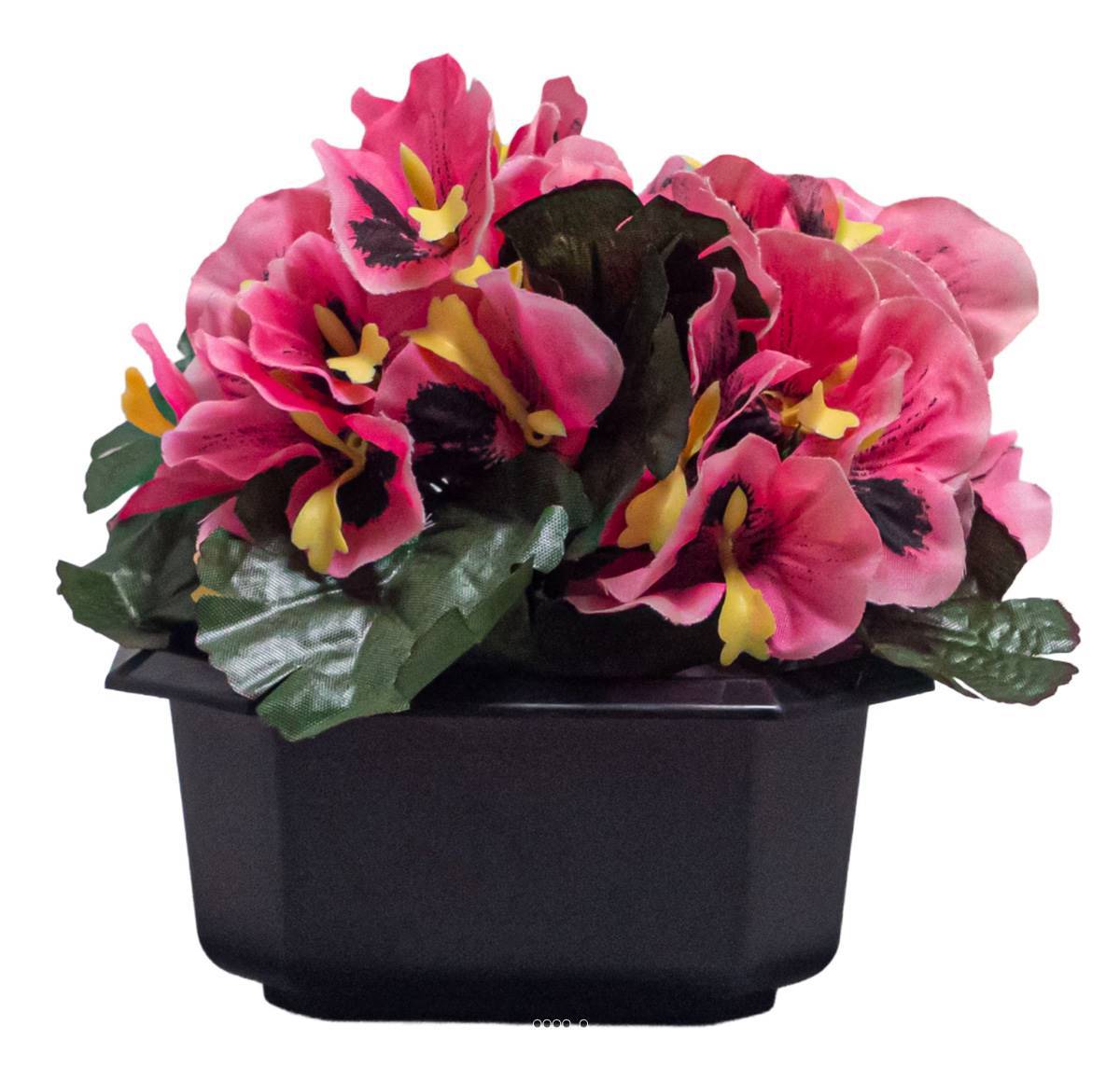 Bac carré fleurs artificielles Pensées Rose pour la Toussaint H 16 cm D 20 cm - couleur: Rose - Image 2
