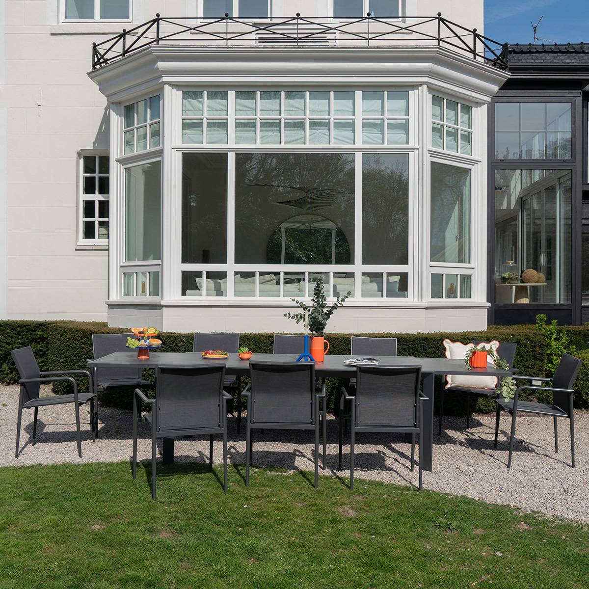 Wilsa Garden - Table de jardin en full aluminium gris extensible 8/12 places MODULO - Image 4