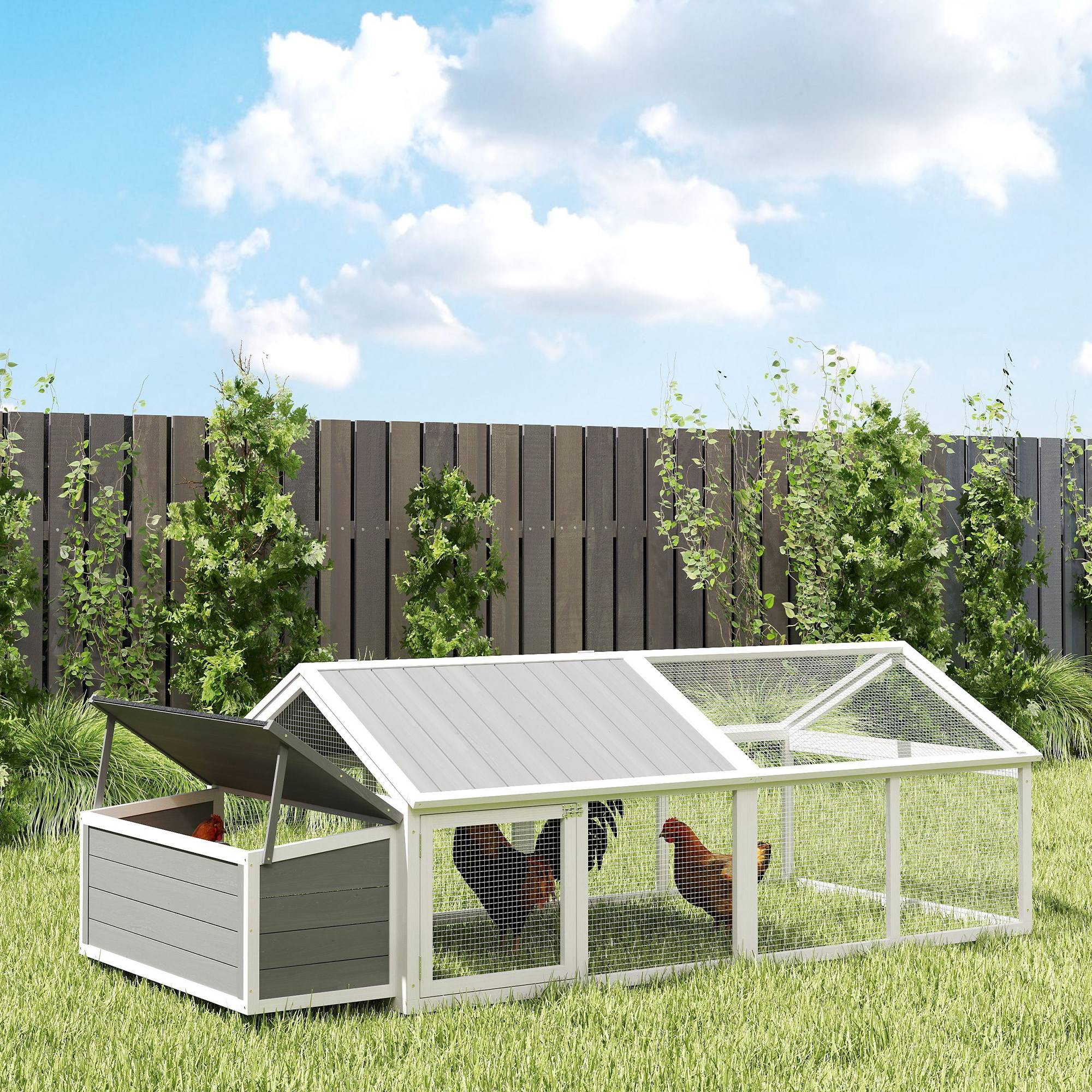 Sans Marque - Poulailler pour poules cage à poule avec nichoir porte et toit ouvrable pour 4 et 8 poules 240 x 112,5 x 76 cm blanc - Image 10
