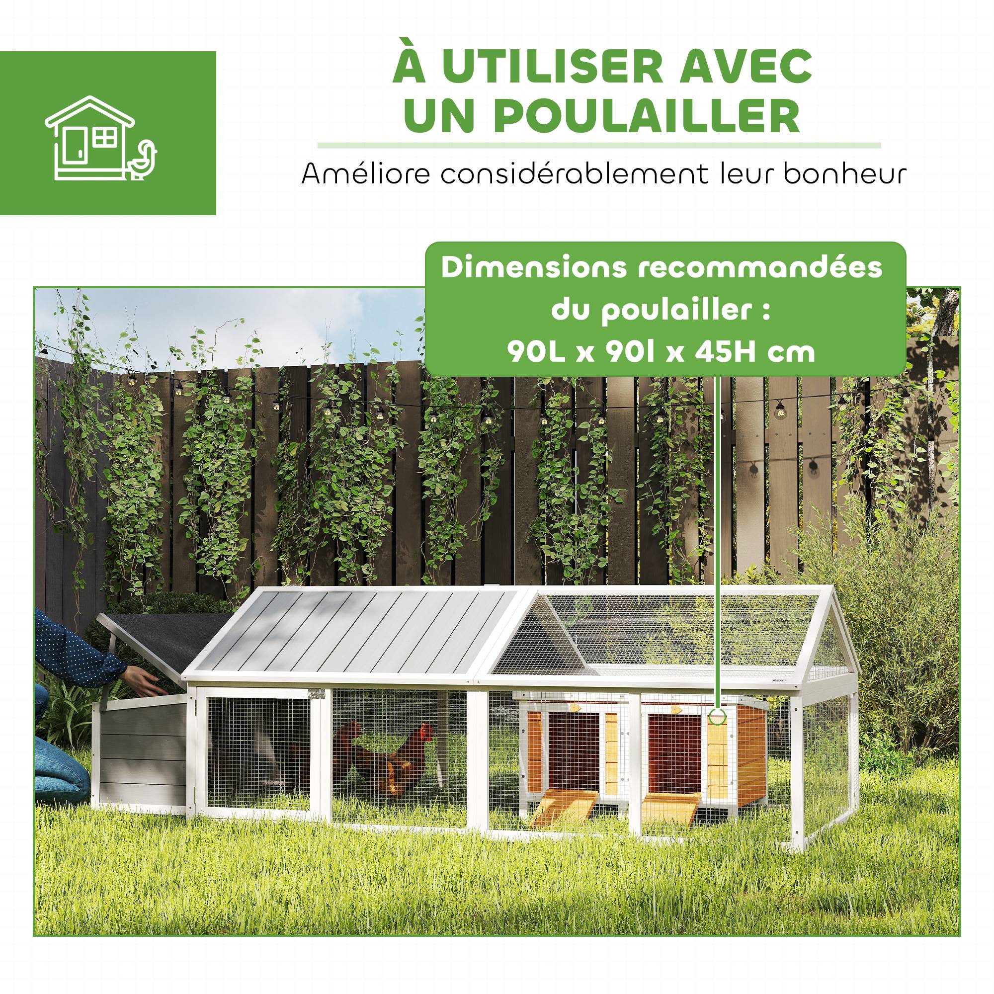 Sans Marque - Poulailler pour poules cage à poule avec nichoir porte et toit ouvrable pour 4 et 8 poules 240 x 112,5 x 76 cm blanc - Image 8