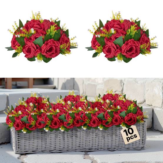 VEVOR Boules de Fleurs Artificielles Centres de Table Lot de 10 24 cm Rose Rouge - Image 1