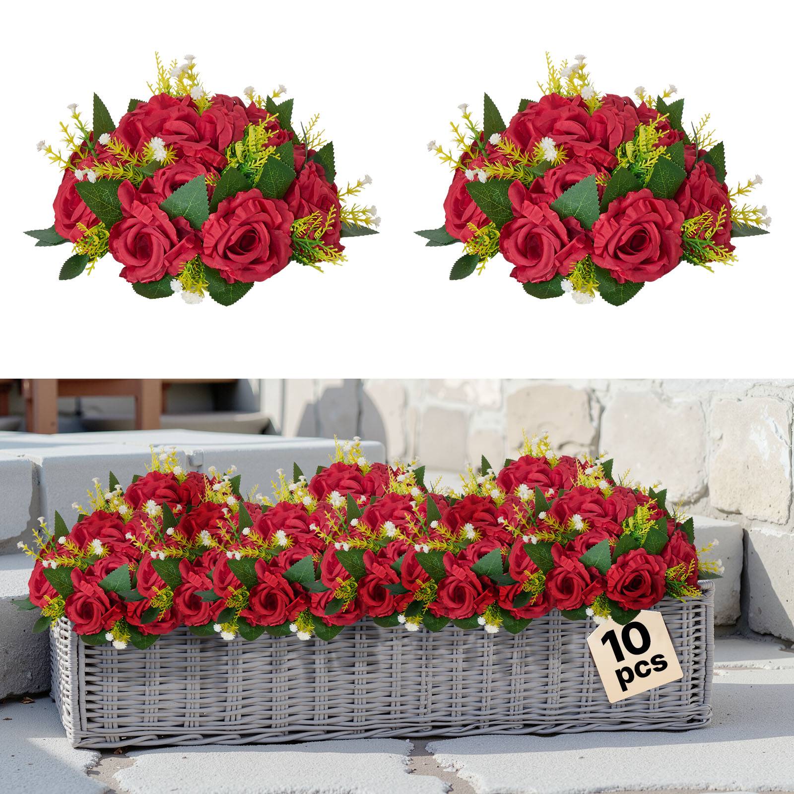 VEVOR Boules de Fleurs Artificielles Centres de Table Lot de 10 24 cm Rose Rouge - Image 1