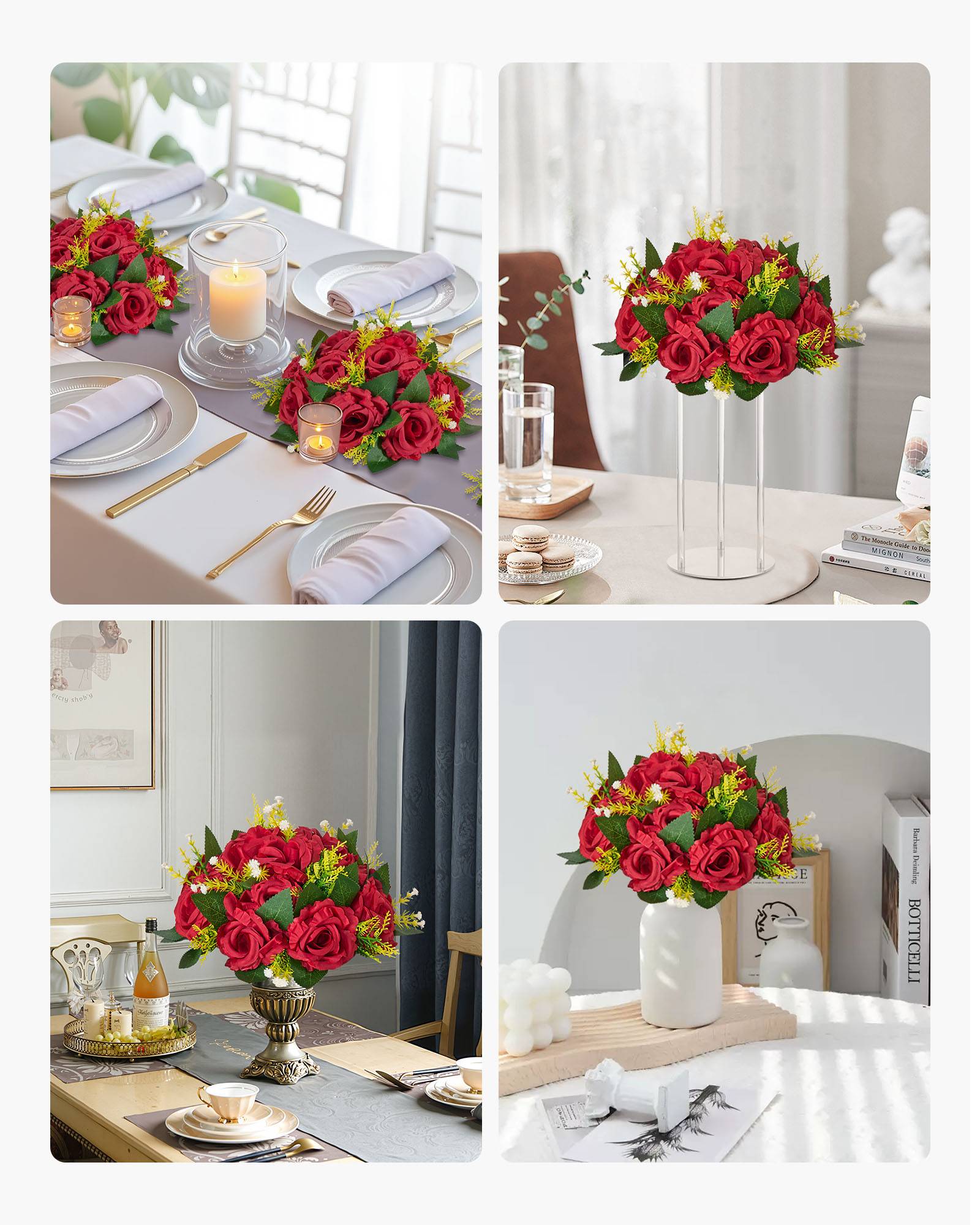 VEVOR Boules de Fleurs Artificielles Centres de Table Lot de 10 24 cm Rose Rouge - Image 7