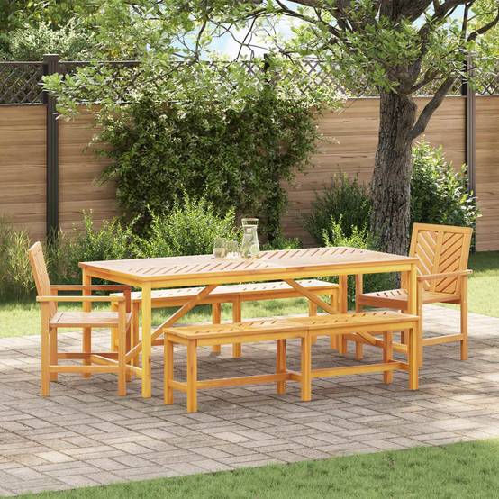 Ensemble de salle à manger jardin bois d'acacia massif huilé marron 200 x 90 x 74 cm (5 pièces) - PANGIVO - Image 1