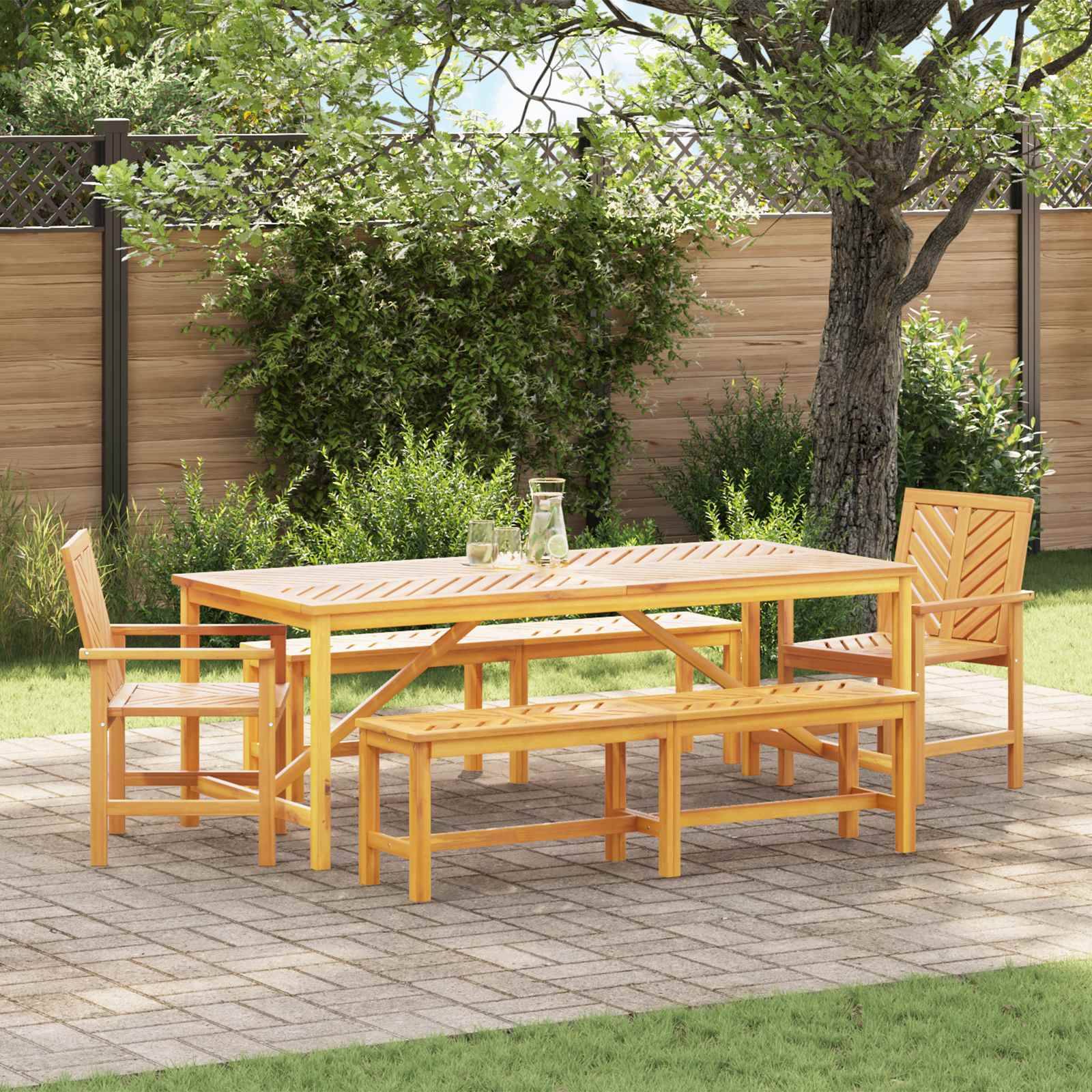 Ensemble de salle à manger jardin bois d'acacia massif huilé marron 200 x 90 x 74 cm (5 pièces) - PANGIVO - Image 1
