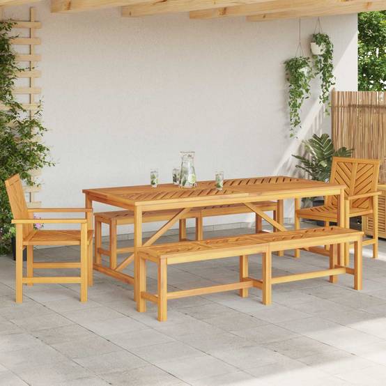 Ensemble de salle à manger jardin bois d'acacia massif huilé marron 200 x 90 x 74 cm (5 pièces) - PANGIVO - Image 4