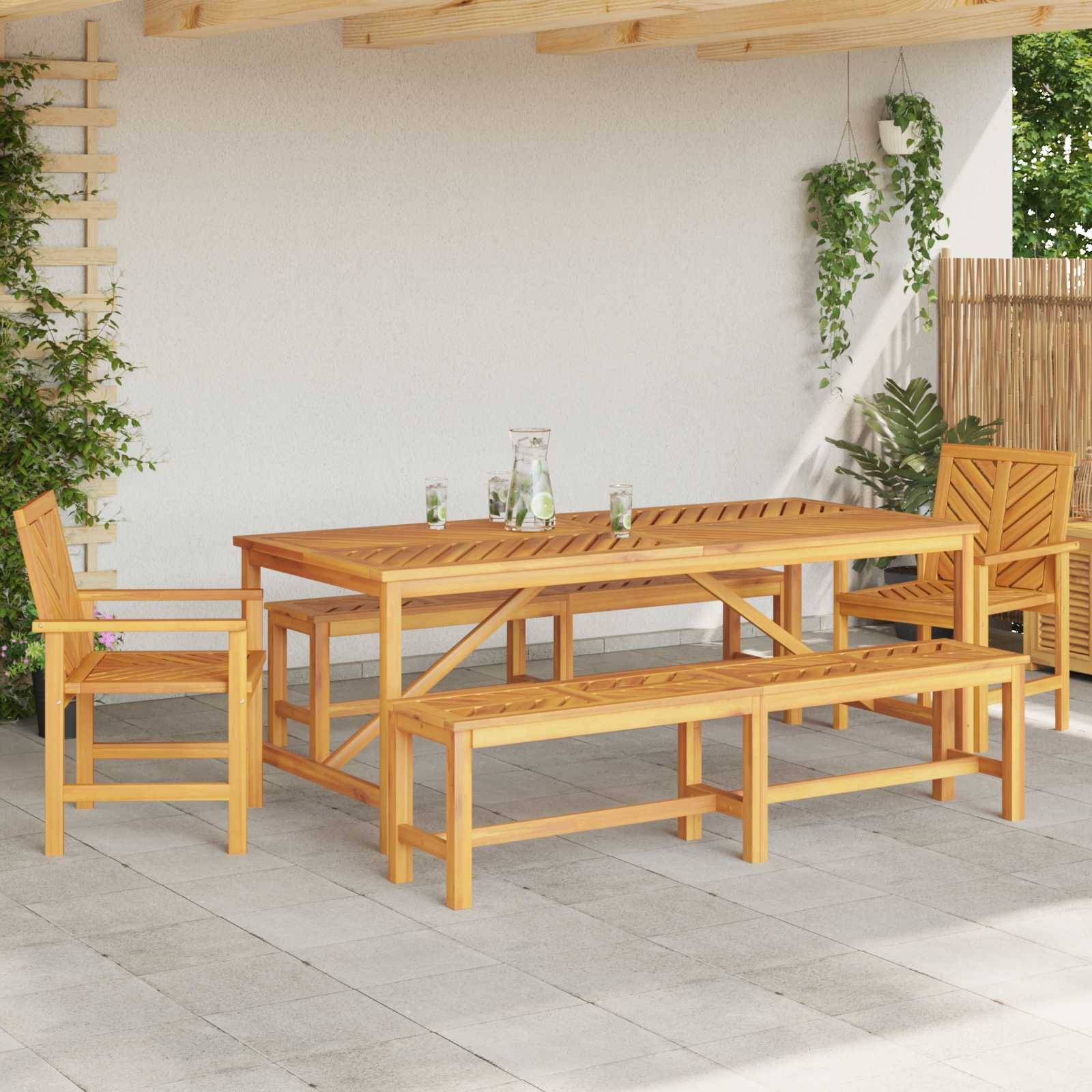Ensemble de salle à manger jardin bois d'acacia massif huilé marron 200 x 90 x 74 cm (5 pièces) - PANGIVO - Image 4