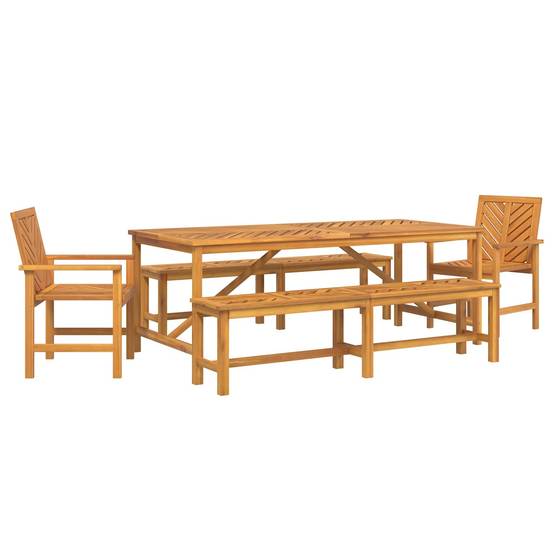 Ensemble de salle à manger jardin bois d'acacia massif huilé marron 200 x 90 x 74 cm (5 pièces) - PANGIVO - Image 2
