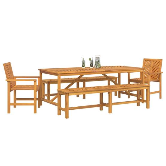 Ensemble de salle à manger jardin bois d'acacia massif huilé marron 200 x 90 x 74 cm (5 pièces) - PANGIVO - Image 3