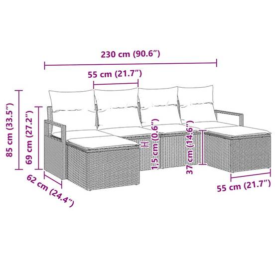 Set Canapés Relax 6 Pièces Polyrotin Gris avec 2 Poufs et Rangements Pratiques – ComfortXL Outdoor Living - Image 5
